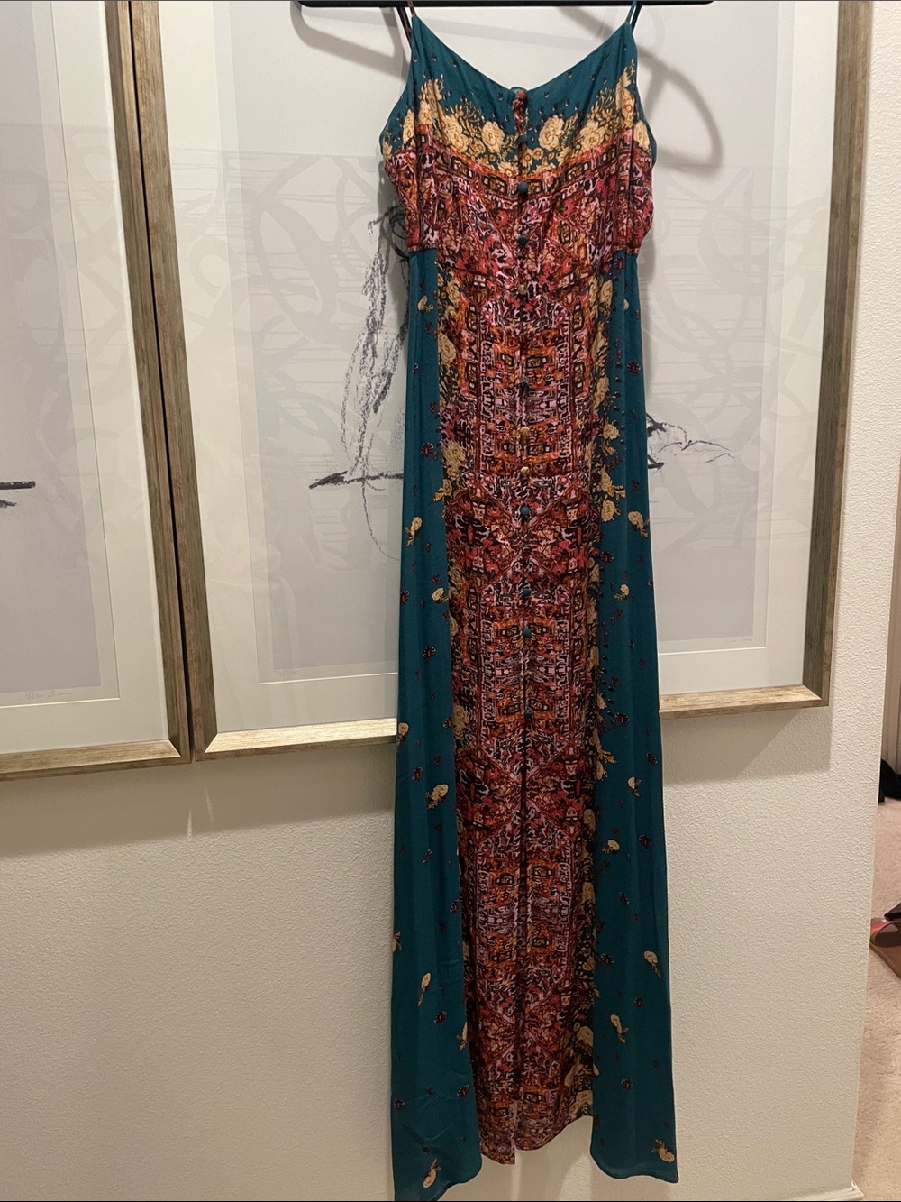 Free People Teal Floral Print Maxi Dress